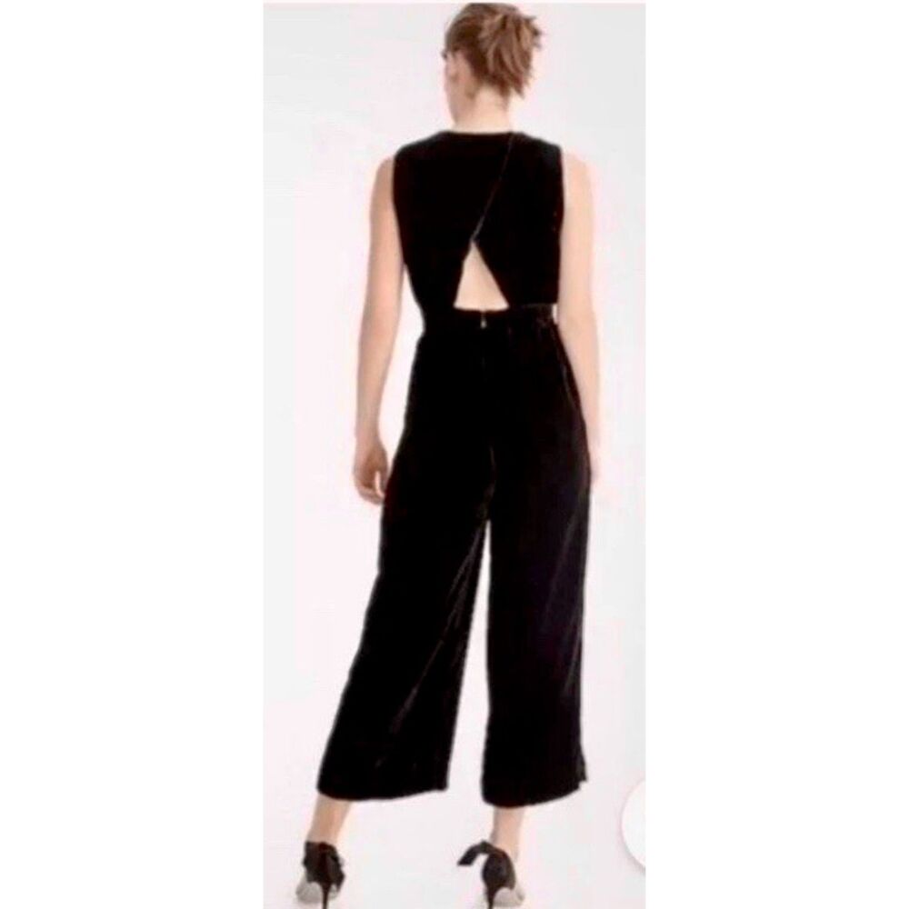 J. Crew velvet jumpsuit wide legs cutout back black festive party casual women 6
